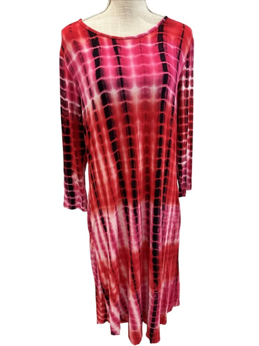 Simply Southern Collection Red & Pink Tie-Dye Long Sleeve Dress Size L